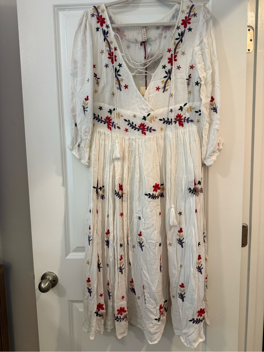 Bohemian White Floral Embroidered Maxi Dress